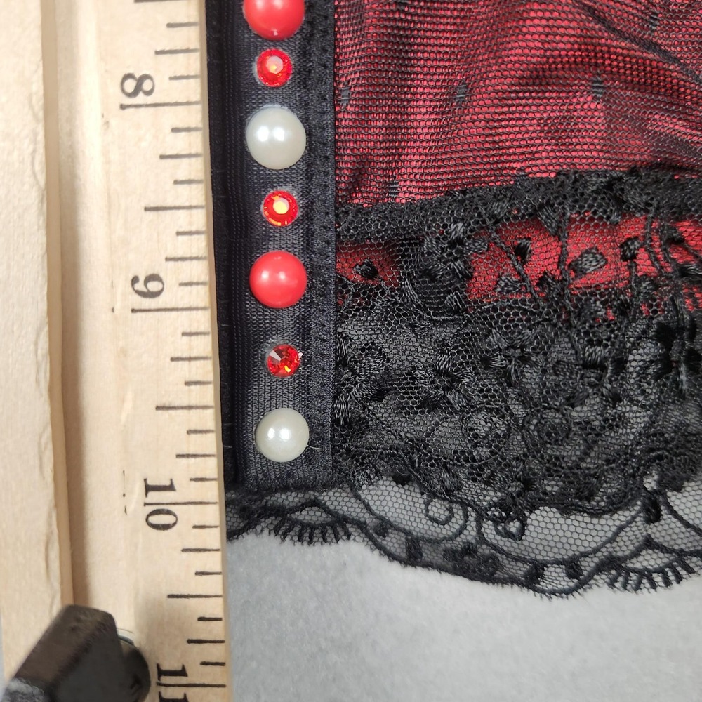 Affinitas Intimates Bustier Corset Top Womens 32C Red Black Lace Rhinestone - Picture 14 of 16